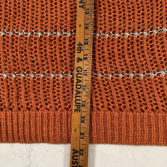 Chicos Women burnt orange silver striped open knit sweater size 0 pullover Small - Picture 4 of 12